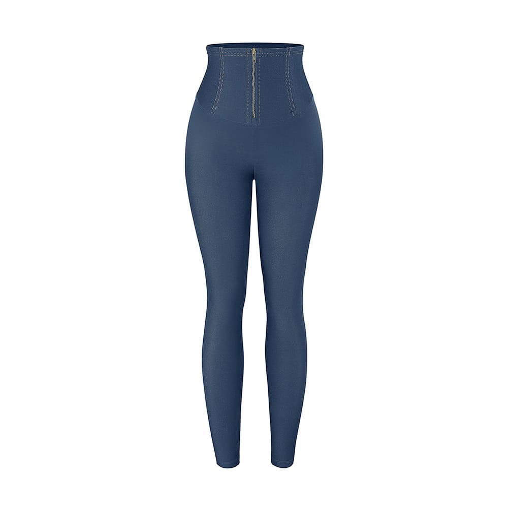 Faux Denim Mid-Rise Zipper Leggings