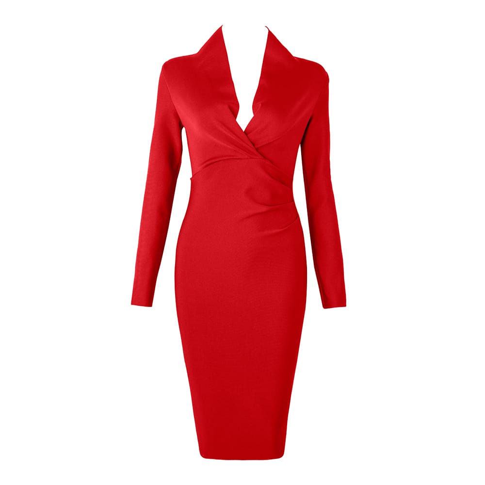 V-Neck Contour Bandage Dress - Long Sleeve GRO FIT V-Neck Contour Bandage Dress - Long Sleeve GRO FIT