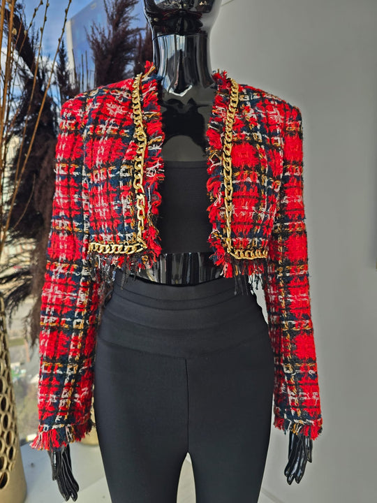 Red Crop Tweed Jacket