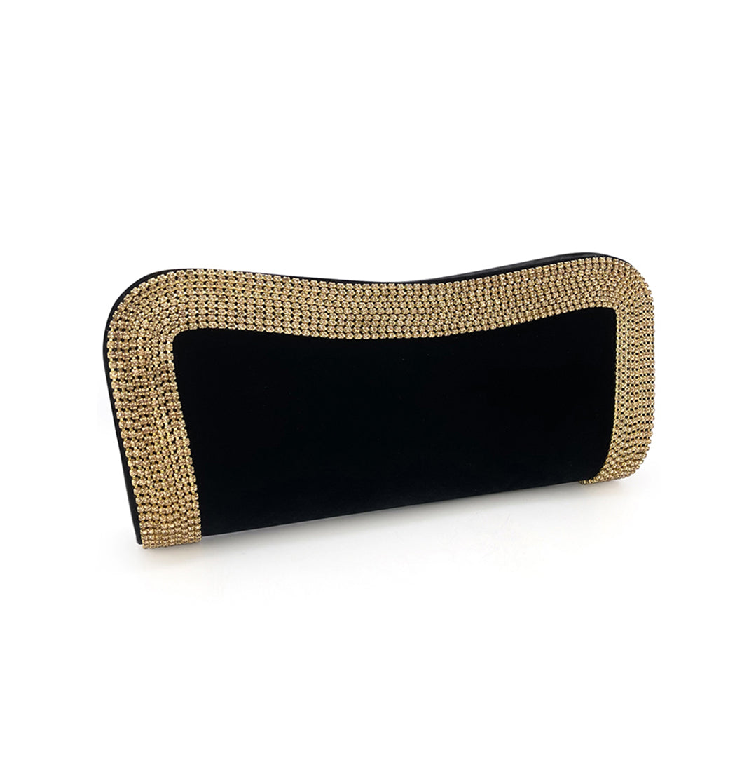 Gold Rhinestone Suede Clutch