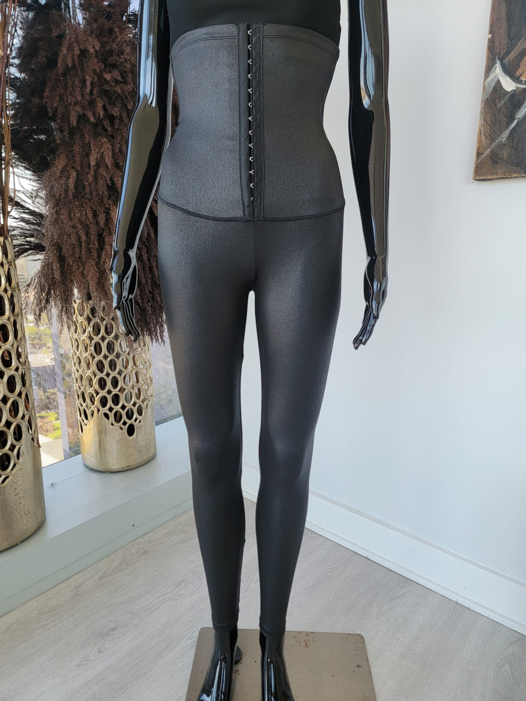 High Waist Faux Leather Corset Leggings