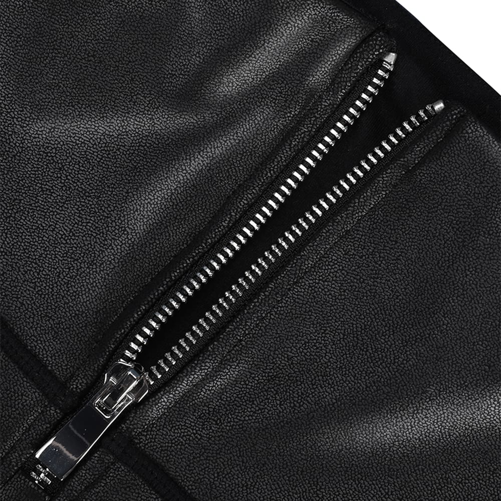 Mid-Rise Faux Leather Zipper Leggings