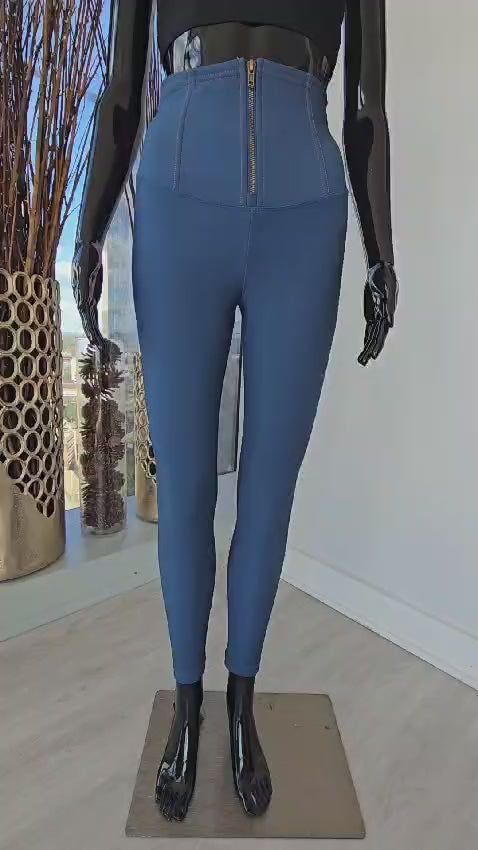 Faux Denim Mid-Rise Zipper Leggings