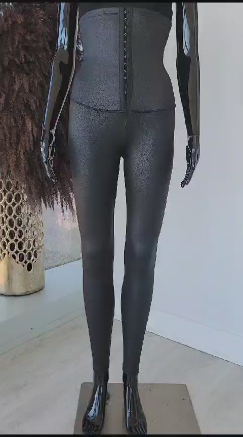 High Waist Faux Leather Corset Leggings