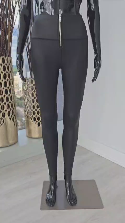 Mid-Rise Faux Leather Zipper Leggings