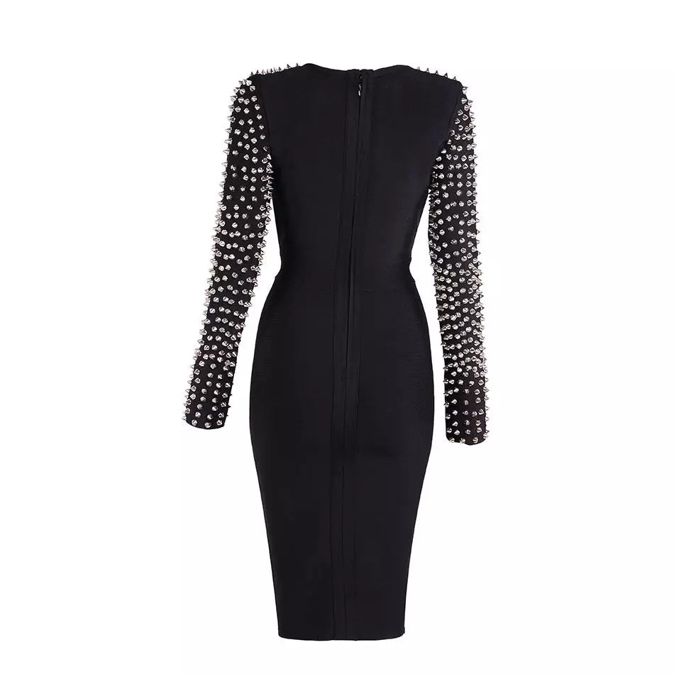 studded mesh bandage dress Outfit Black And Gold Bandage Dress Black Dress Wow Couture Gold Label Dresses Mio Black Studded
