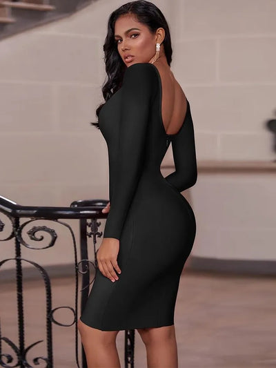 Scoop Neck Long Sleeve Bandage Dress